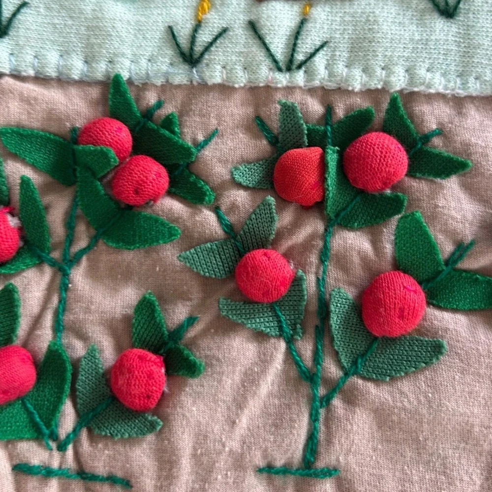 Vintage Handmade Peruvian Arpillera Folk Art Wall Hanging 3D Llama Village Fruit